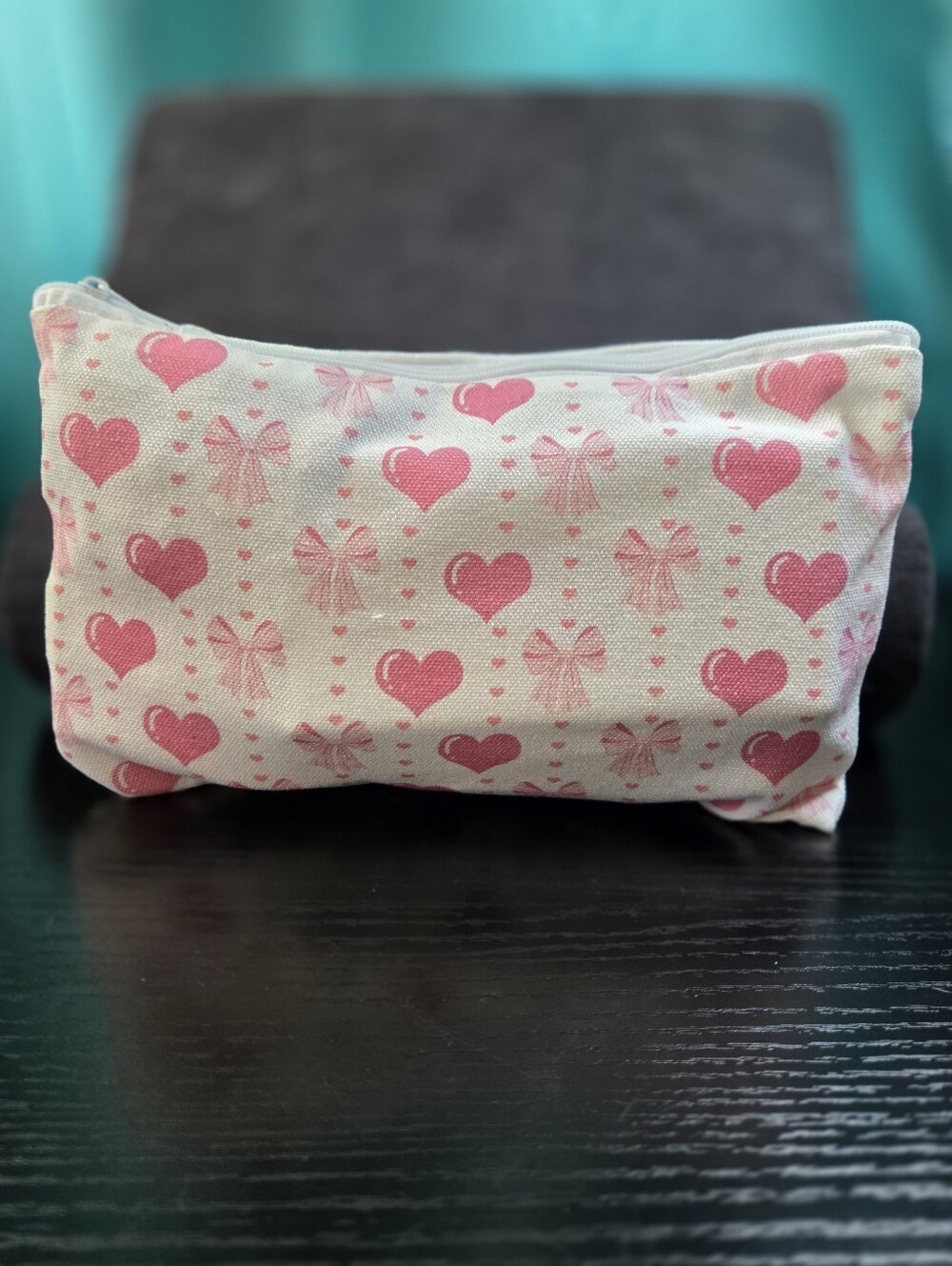 Feel Good Gifts-Pink Hearts & Bows Canvas Zip Pouch